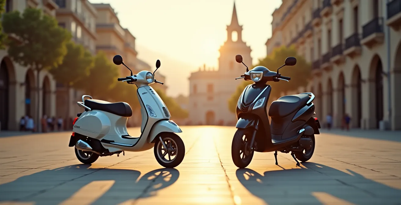 Comparación visual entre un scooter de tres ruedas y una moto de 125cc estándar para el carnet B