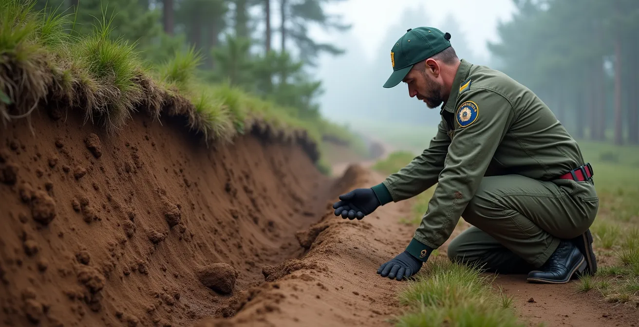 Erosión visible causada por roderas de moto en terreno natural