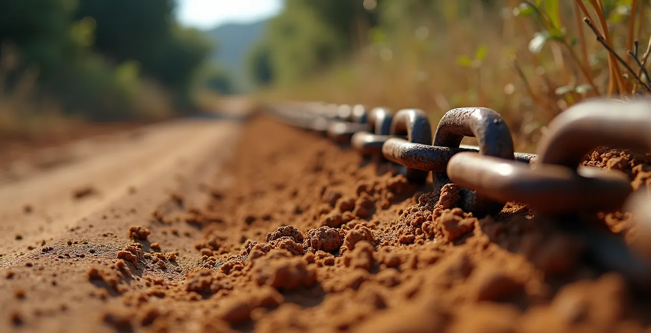 Detalle de indicios físicos en camino rural para identificar restricciones