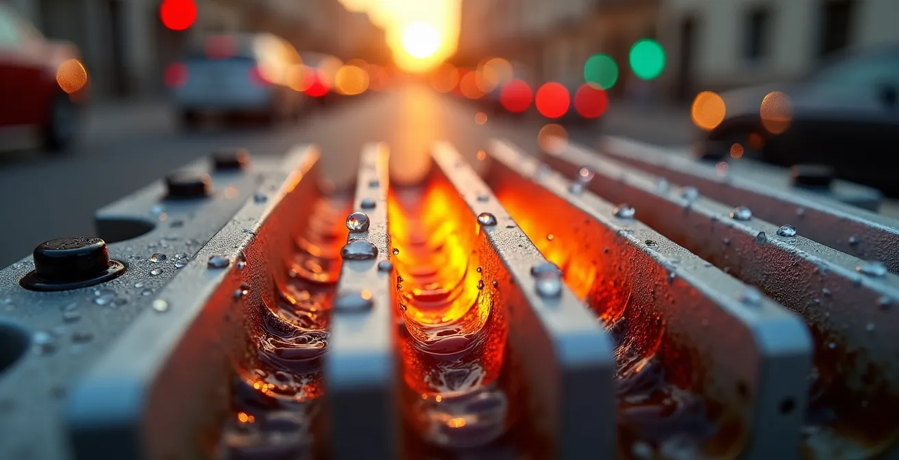 Moto deportiva detenida bajo el intenso sol urbano de verano en España