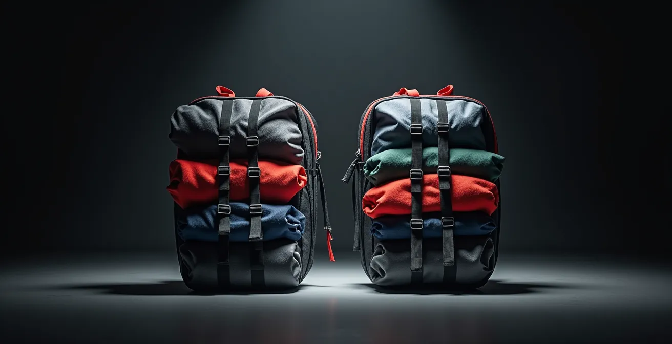 Diagrama visual de la pirámide de carga invertida mostrando la distribución óptima del equipaje