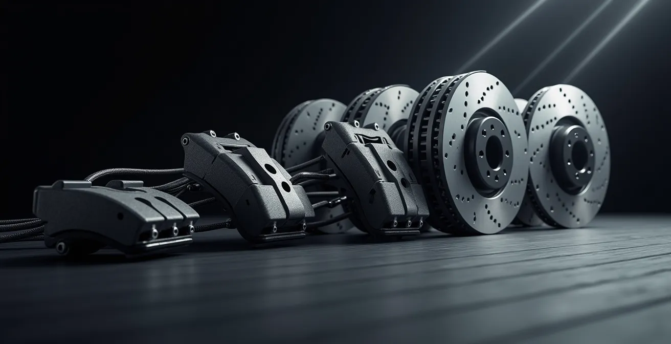 Sistema de frenado de alta gama con discos flotantes y pinzas radiales en acción