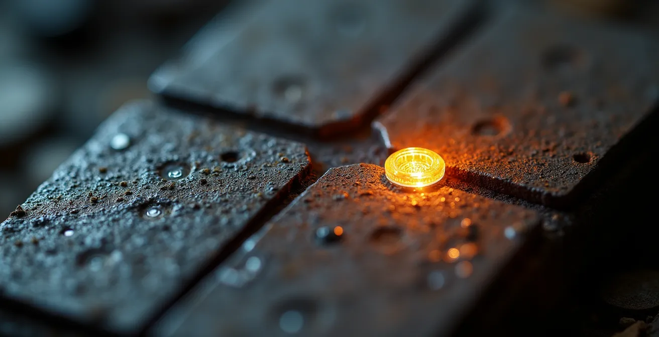 Técnica de inspección del testigo de desgaste usando la linterna del móvil en una pinza de freno